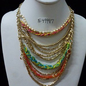BIJOU DRIVE gold multi row beaded yarn a bead 13 layered necklace